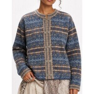 Nordic Design 100% Wool Fair Isle Nordic Toggle Cardigan Sweater Size Large